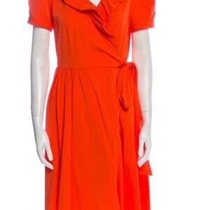Diane Von Furstenberg Bethania orange short sleeve ruffled neck wrap dress sz 6